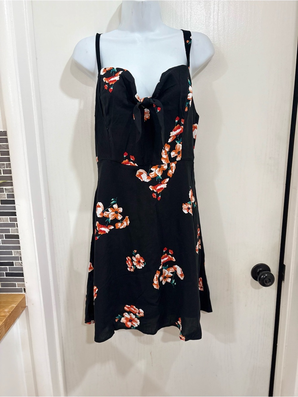 Socialite Black Mini Dress with Orange & Cream Floral Print